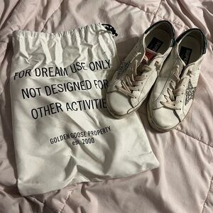 Golden Goose x REVOLVE Superstar Sneaker in White, Platinum, & Emerald Green